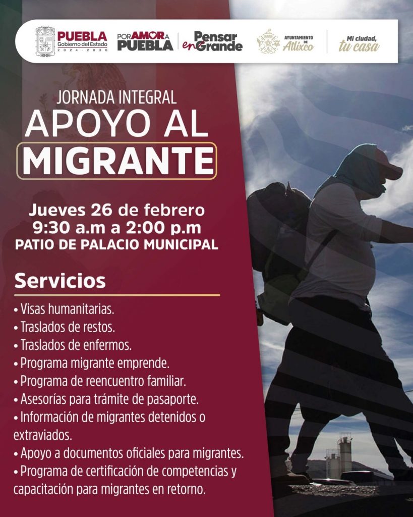 ARIADNA AYALA, IMPULSA JORNADA INTEGRAL DE APOYO AL MIGRANTE EN ATLIXCO