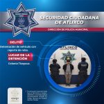 SECRETARÍA DE SEGURIDAD CIUDADANA DE ATLIXCO ASEGURA A MASCULINO POR DETENTACIÓN DE VEHÍCULO CON REPORTE DE ROBO