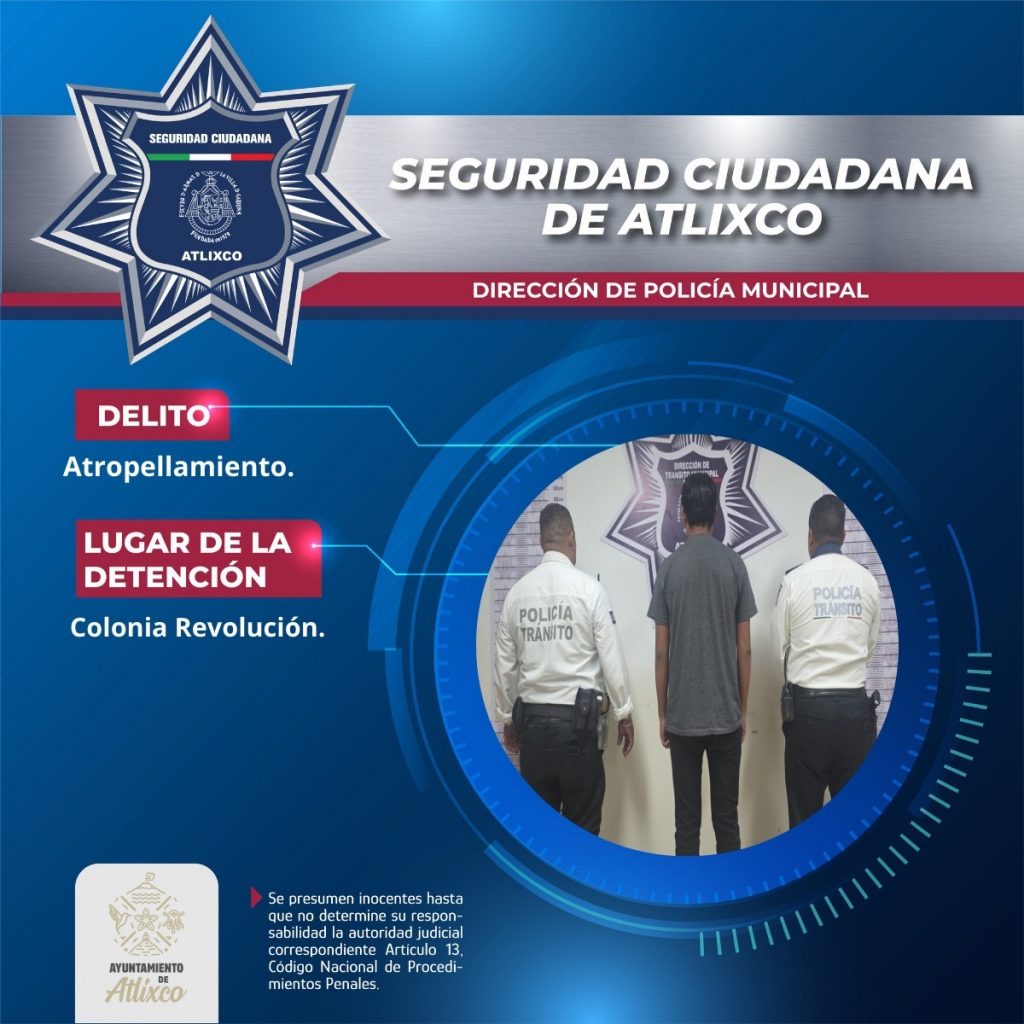 ATIENDE POLICÍA MUNICIPAL HECHO VIAL CON PERSONA LESIONADA EN ATLIXCO