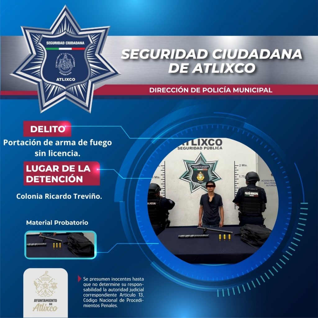 Detiene Policía Municipal de Atlixco a persona por portación de arma hechiza