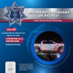 Seguridad Ciudadana de Atlixco localiza camioneta con reporte de robo