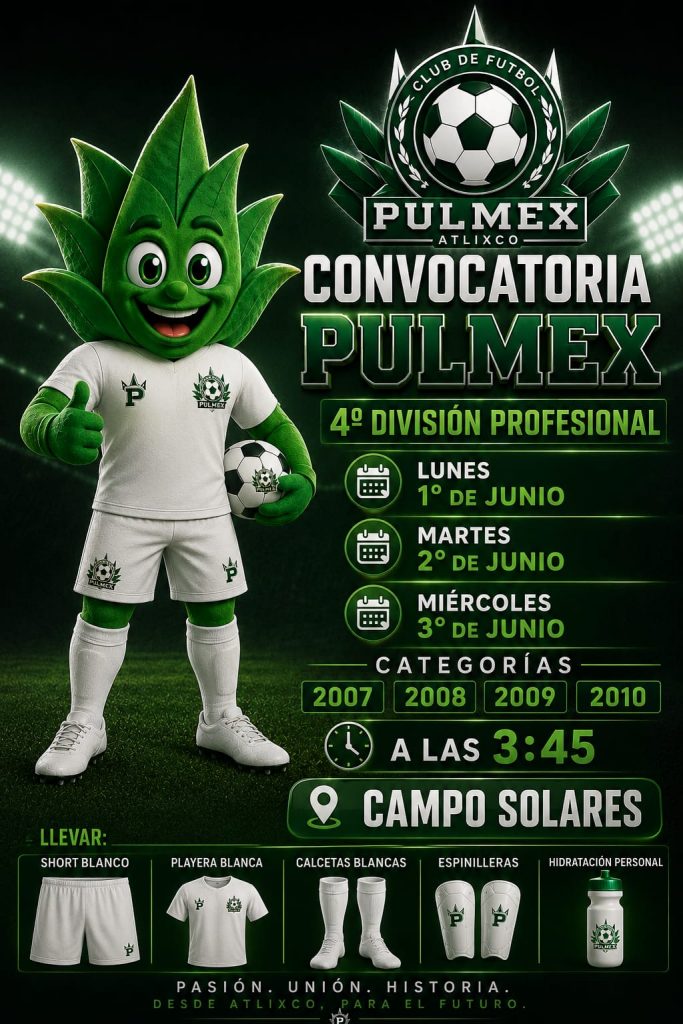 Club Pulmex Atlixco abre convocatoria para integrar jugadores a su equipo de 4ª División Profesional